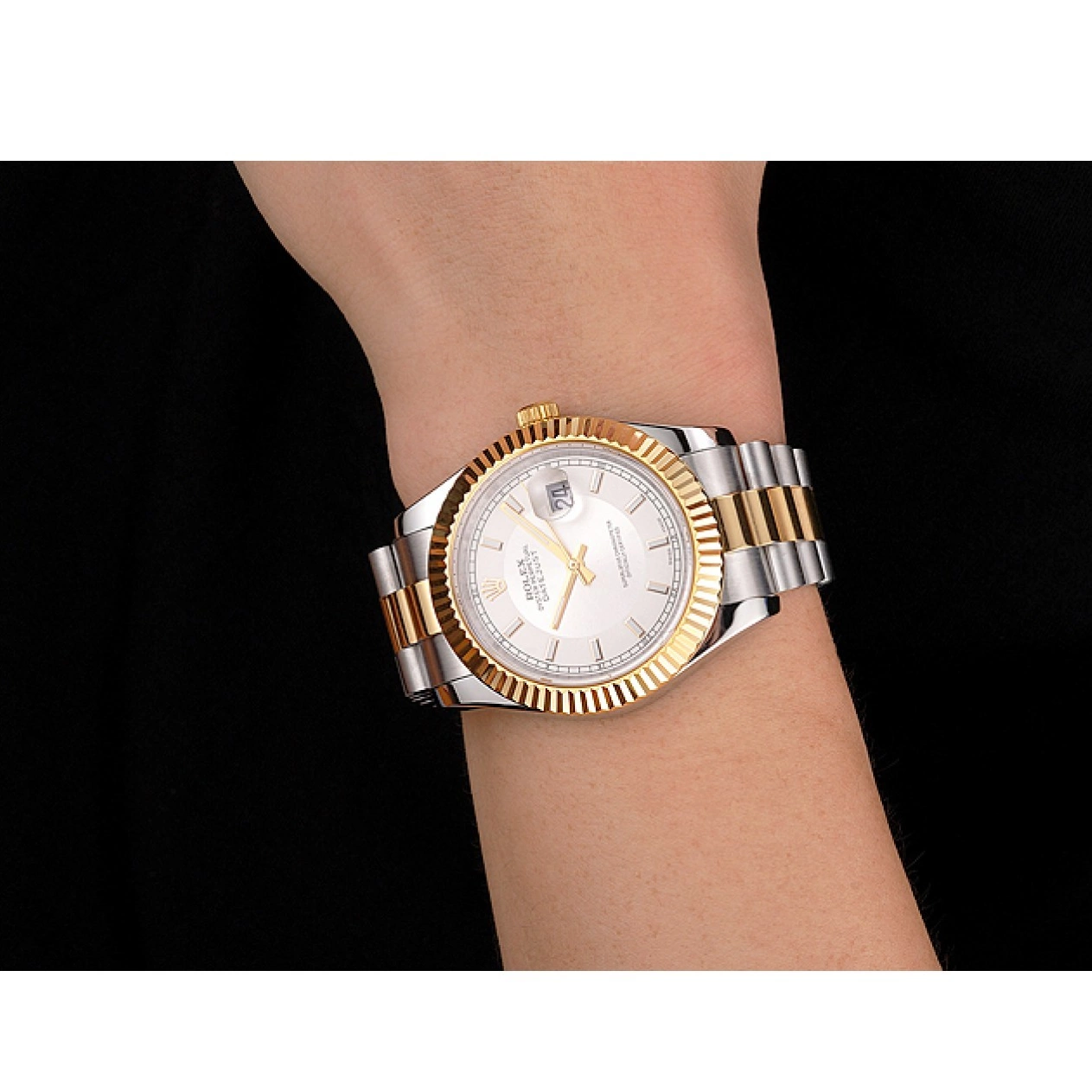 Aaa replica watch Stainless Rolex Bezel Case Tone Swiss Two White Dial Datejust Steel Gold Bracelet Gold 0722